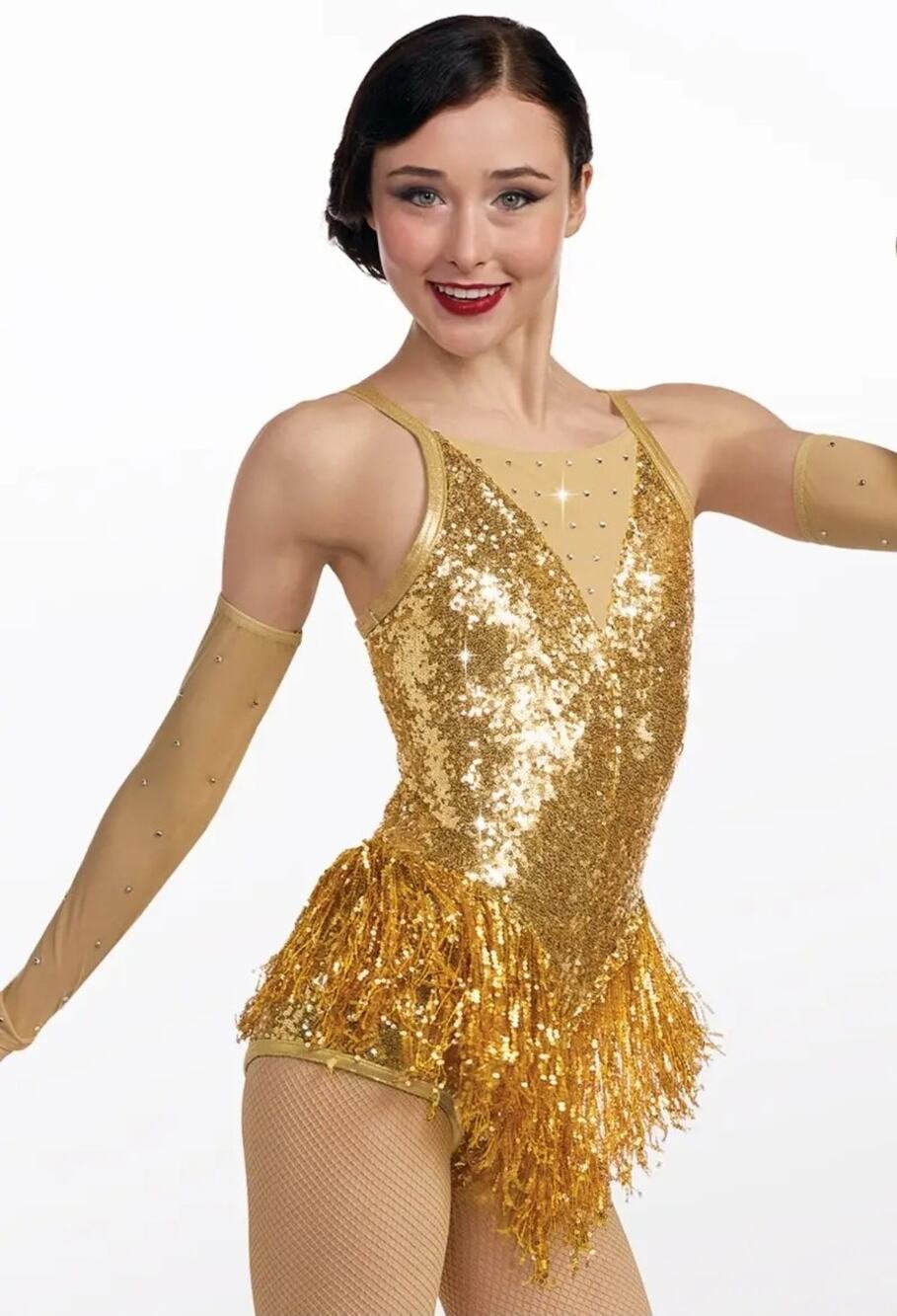 Weissman Dance Costume Gold Fringe Rhineston flapper Little Swing 10147 SA Adult